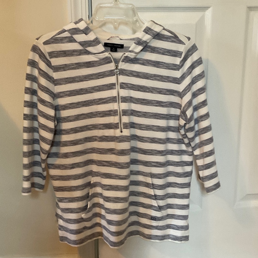 Tommy Hilfiger Navy and White 1/4 zip hoodie